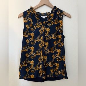 Market & Spruce Navy and Yellow Floral Blouse